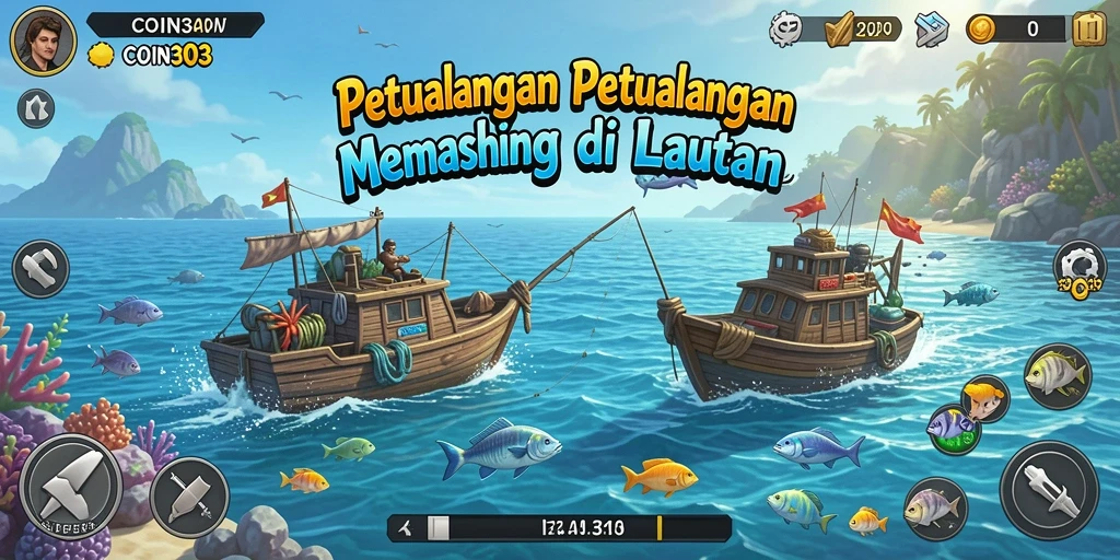 Screenshot gameplay COIN303 menampilkan aksi memancing yang seru dan grafik yang memukau.