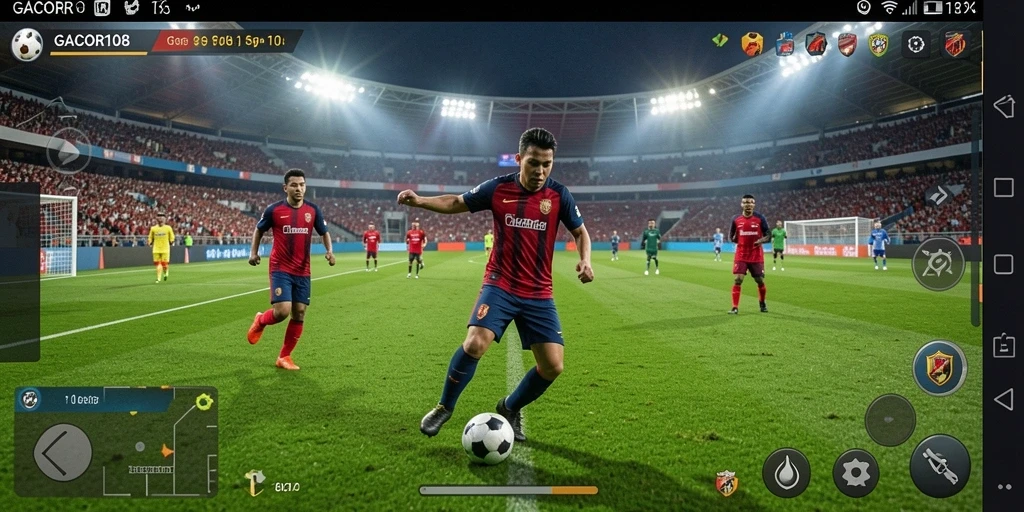 Tampilan gameplay menarik di GACOR108 dengan aksi sepak bola mendebarkan.