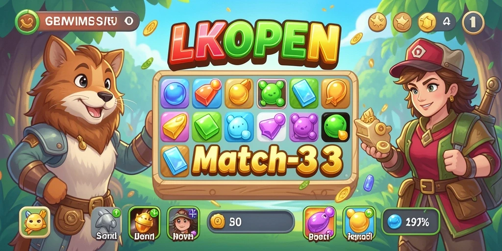 Tangkapan layar gameplay LKOPEN yang menampilkan aksi Match-3 yang seru.
