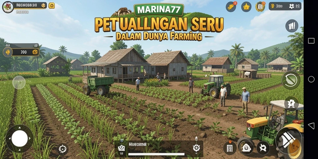 Tampilan menarik dari gameplay <strong>MARINA77</strong> dengan kebun yang subur dan hewan ternak.