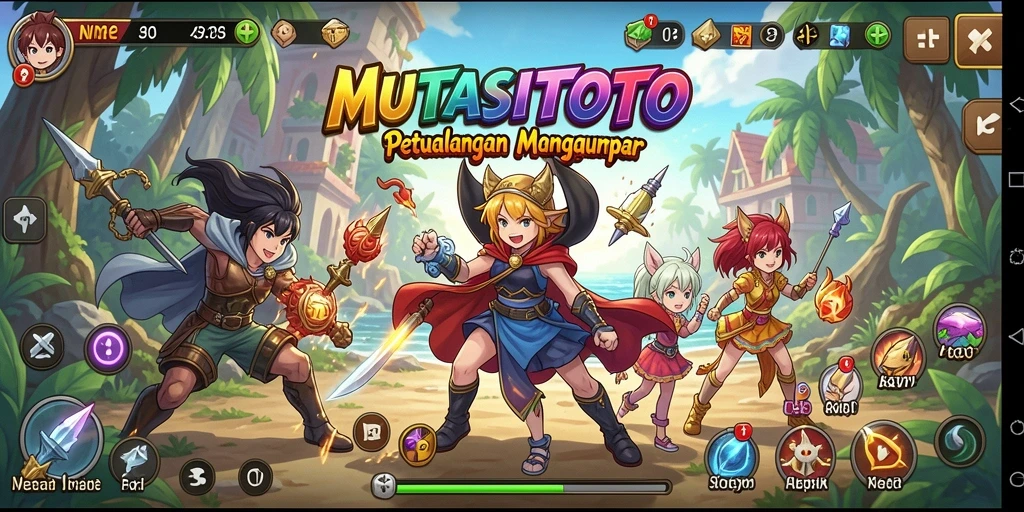 Gameplay dinamis MUTASITOTO dengan karakter anime ikonik.