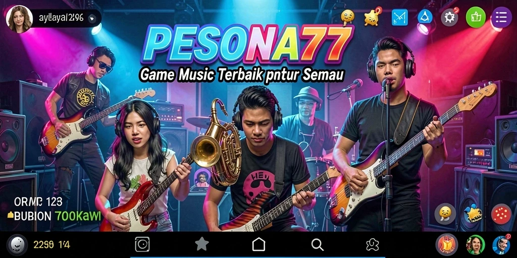 Tampilan gameplay menarik dari aplikasi PESONA77 yang penuh musik.