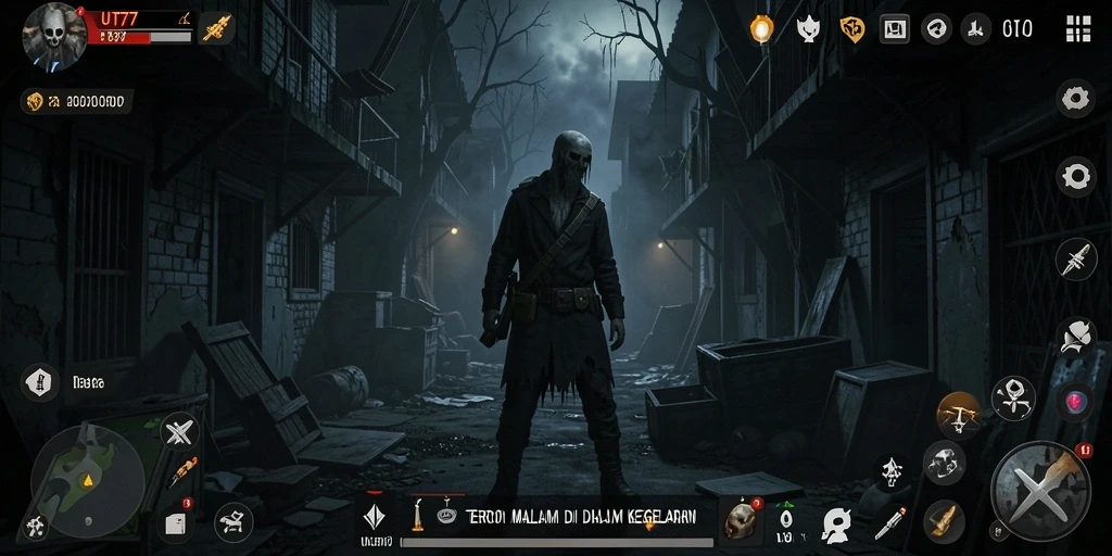 Screenshot UT77 menampilkan gameplay mencekam dengan suasana gelap dan menakutkan.
